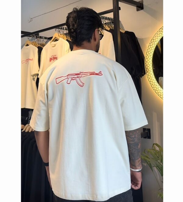 Live Fast Die Young Premium Oversized Embroidered T-Shirt – Off White | ELONZE