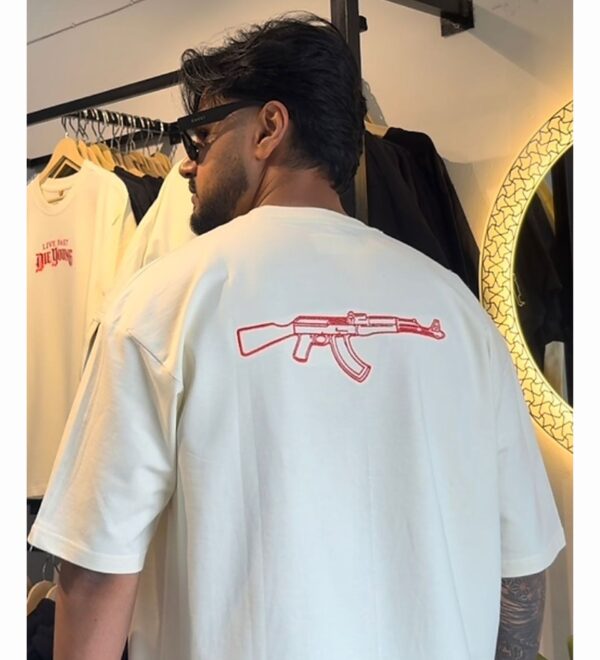 Live Fast Die Young Premium Oversized Embroidered T-Shirt – Off White | ELONZE