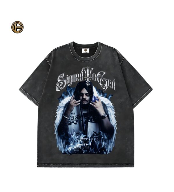 ELONZE “Signed To God” Acid Wash Oversized Graphic Tee